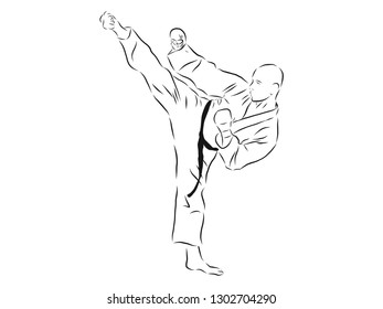 karate kick contour, vector  illustration