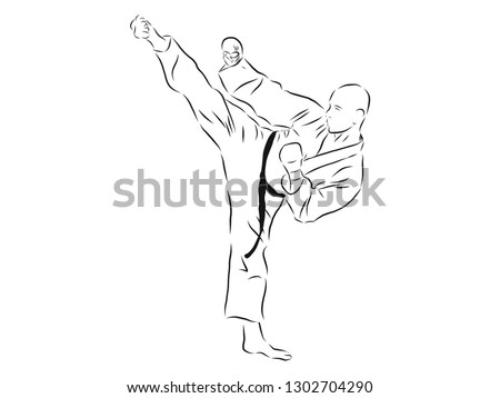karate kick contour, vector  illustration