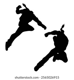 karate kick player silhouette SHapes Drawing Vol 15