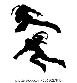 karate kick player silhouette SHapes Drawing Vol 01