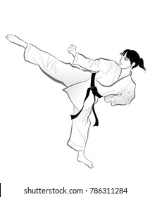 Karate kick pose / Vector material of Japanese culture