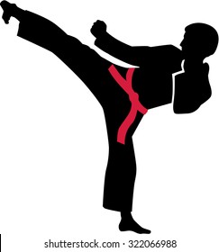 Karate kick with red belt