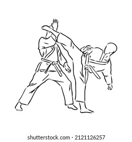 Karate kick technique sketch illustration. Asian martial art sport hand drawn design