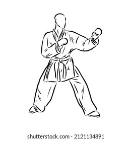 Karate kick technique sketch illustration. Asian martial art sport hand drawn design