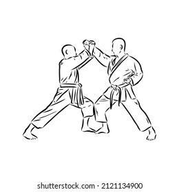 Karate kick technique sketch illustration. Asian martial art sport hand drawn design