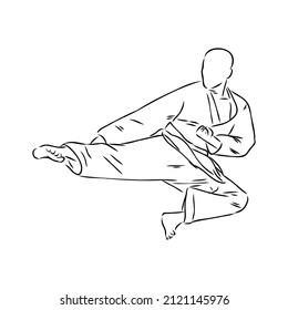 Karate kick technique sketch illustration. Asian martial art sport hand drawn design