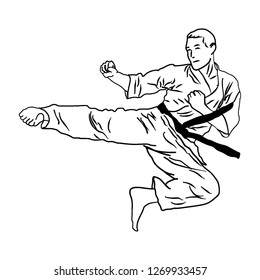 karate kick training contour, vector illustration 