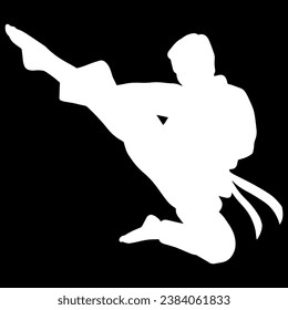 karate kid flying kick silhouette logo design