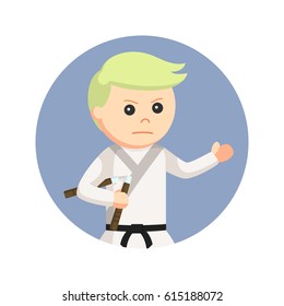 karate kid holding nunchaku in circle background