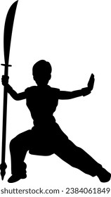 karate kid with ninja sword silhouette