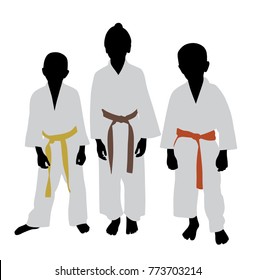 Karate kids with different color belt rank