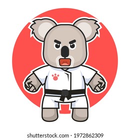 Karate koala bear in kimono. Koala martial arts logo. Modern vector illustration