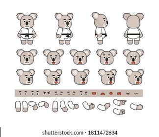 Karate koala creation set. Create your own action, pose, animation. Vector illustration bundle
