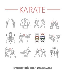 Karate line icons set. Vector sports signs.