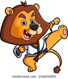 The karate lion is doing the martial arts with a good kick of illustration