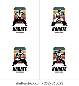 Diseño de logo de karate. Karate Arte marcial Luchador Ilustración Vector Plantilla