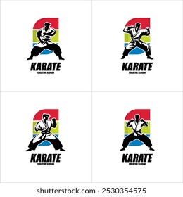 Diseño de logo de karate. Karate Arte marcial Luchador Ilustración Vector Plantilla