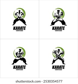 Diseño de logo de karate. Karate Arte marcial Luchador Ilustración Vector Plantilla