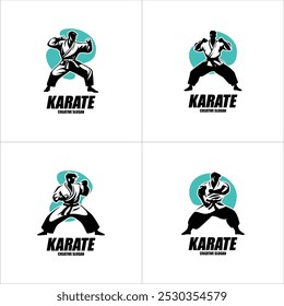 Diseño de logo de karate. Karate Arte marcial Luchador Ilustración Vector Plantilla