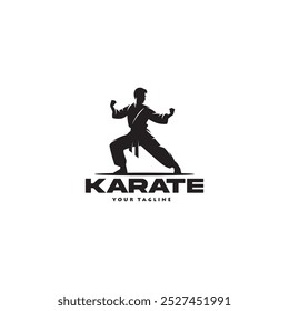 Ilustración vectorial de diseño de logotipo de karate, silueta de luchador de artes marciales de karate