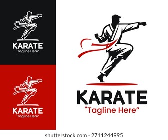 Karate Logo High Kick Motion Emblem