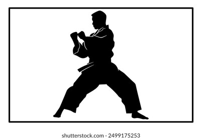 Karate Male Silhouette - Dynamic Martial Arts Pose Illustration and Clipart