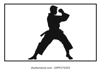 Karate Male Silhouette - Dynamic Martial Arts Pose Illustration and Clipart
