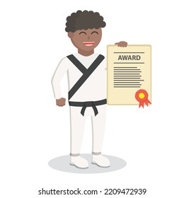 karate man african with award certificate design character on white background