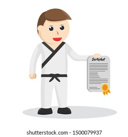 karate man with award certificate