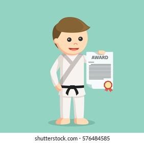 karate man with award certificate