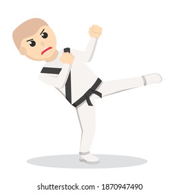 Karate man combat with kick design character on white background