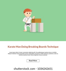 Karate Man Doing Breaking Boards Technique