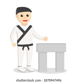 Karate man Doing Breaking rock Technique design character on white background
