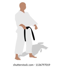 Karate man fighter in kimono, vector silhouette illustration. Black belt category. Karate man vector silhouette.