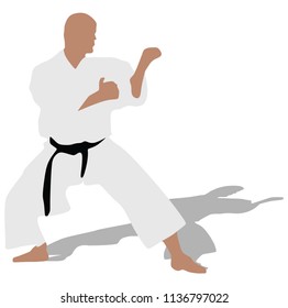 Karate man fighter in kimono, vector silhouette illustration. Black belt category. Karate man vector silhouette.