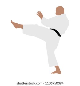 Karate man fighter in kimono, vector silhouette illustration. Black belt category. Karate man vector silhouette.