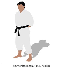 Karate man fighter in kimono, vector silhouette illustration. Black belt category. Karate man vector silhouette.