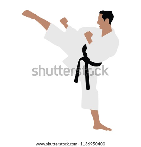 Karate man fighter in kimono, vector silhouette illustration. Black belt category. Karate man vector silhouette.