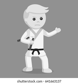 karate man holding nunchaku black and white style