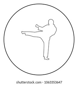 Karate man  icon black color in circle or round vector illustration