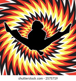 A karate man on a red fire abstract background