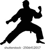 a karate man pose vector silhouette, isolated white background