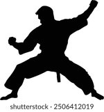 a karate man pose vector silhouette, isolated white background