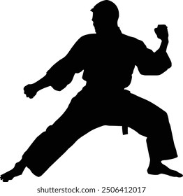 a karate man pose vector silhouette, isolated white background