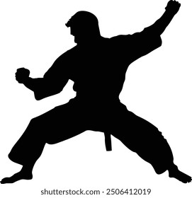 a karate man pose vector silhouette, isolated white background