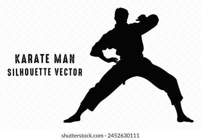 Karate man Silhouette Vector, Karate Fighter pose black Silhouette