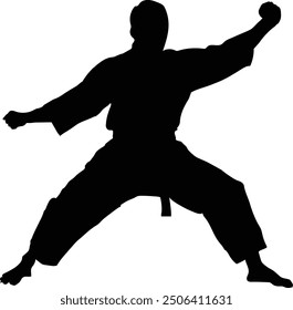 ein Karate Mann, Vektorsilhouette, einzeln auf weißem Hintergrund