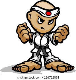 Karate Martial Arts Fighter with Determined Face and Fists Cartoon Vector Image