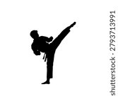 Karate Martial Arts High Kick Black Vector Silhouette