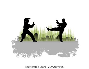 Karate, Martial arts. High kick, vector illustration